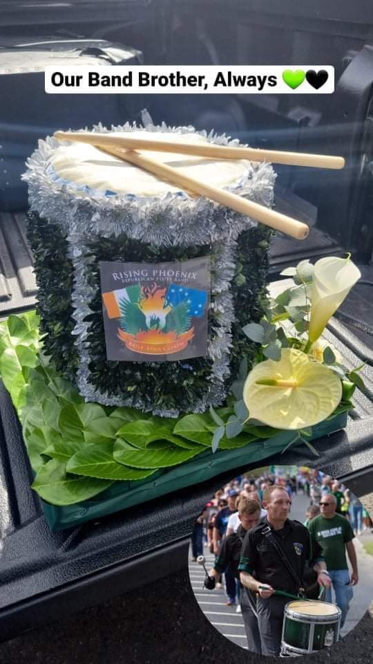 RPRFB_Dublin's tweet photo. Today was a sad day, in that it was the day we said our final farewell to our Band Brother Kieran. 

You will forever be remembered by your Band Family. 💚🖤 https://t.co/dzPVBpjrh2
