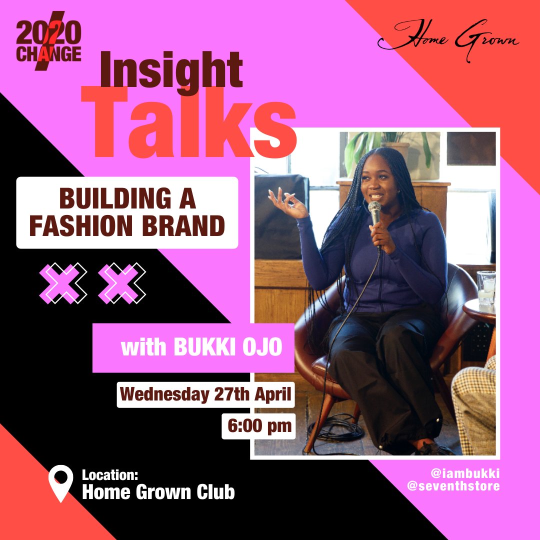 2020levels's tweet photo. Want to start your own brand? 👀 Then this month's insight talk is a MUST ATTEND!
In partnership with @Home_Grown_Club at the end of the month we're bringing the brilliant Bukki Ojo, Founder of @SeventhStores to talk about her journey in the fashion industry 🤩
#2020Change https://t.co/JcrdOKkOfK