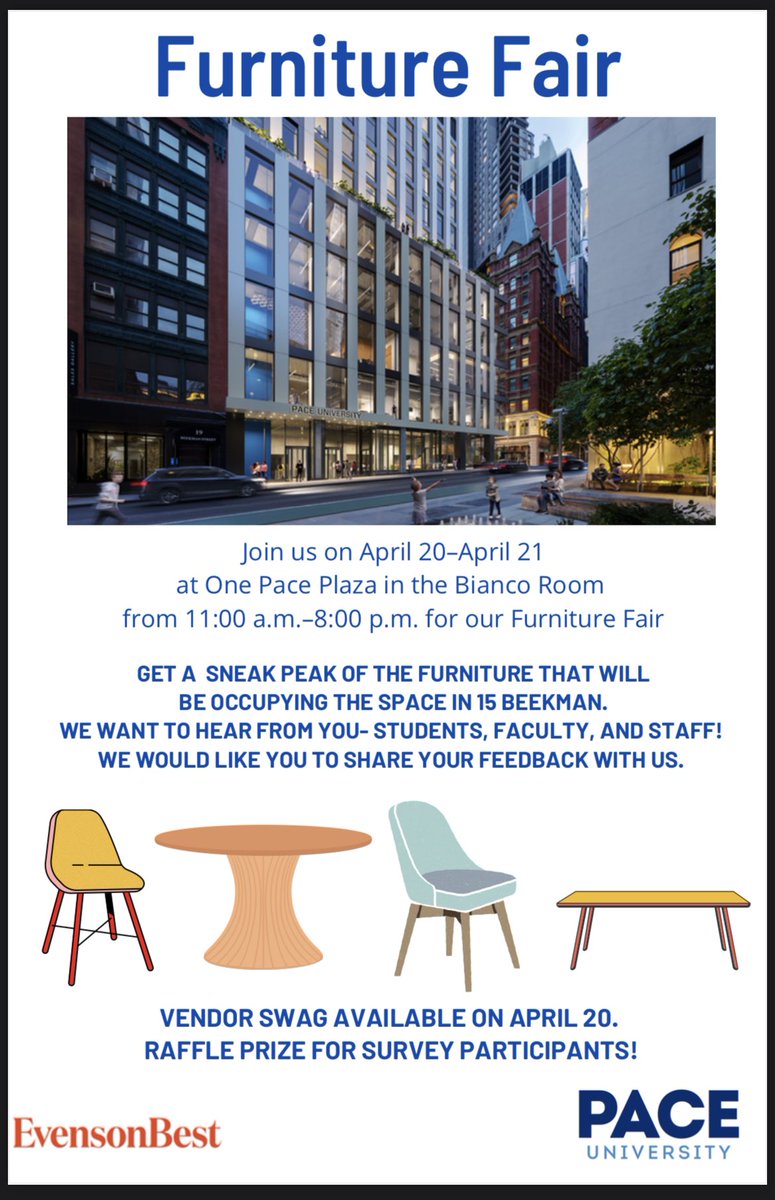 Come and join us tomorrow, April 20 and Thursday, April 21 for our furniture fair in the Bianco Room!