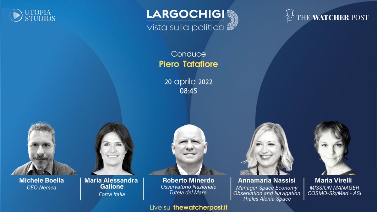 🗓 Largo Chigi, #20aprile h8.45 | Lo spazio e la tutela dell'ambiente i temi di questa puntata. Con noi il CEO di <a href="/NeMeaSistemi/">NeMeA Sistemi</a> Michele Boella, la Sen. Gallone, <a href="/RobertoMinerdo/">Roberto Minerdo</a>, Annamaria Nassisi di <a href="/Thales_Alenia_S/">Thales Alenia Space</a> e Maria Virelli di <a href="/ASI_spazio/">Agenzia Spaziale ITA</a>.
🖥️ bit.ly/38RPB6K