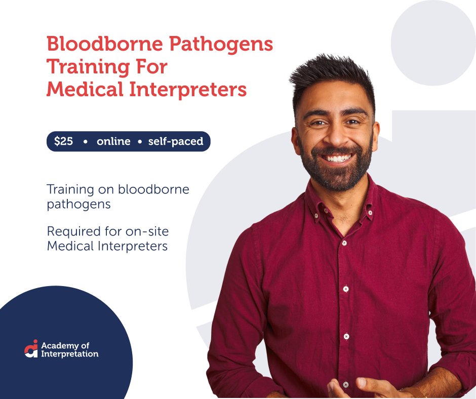 Required for all on-site medical interpreters, this workshop teaches you everything you need to know about bloodborne pathogens.

#aoi #academyofinterpretation #onlinelearning #interpreters #education