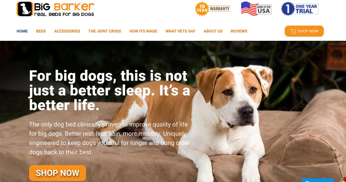 9/ BigBarker / Lit pour les gros chiens >Copywriting de malade >Funnels et pages de ventes très longues et ultra bien faitesIls ont été très smart de se focus seulement sur les gros chiens. Le marketing pour les sous niches est bcp plus facile  http://bigbarker.com 