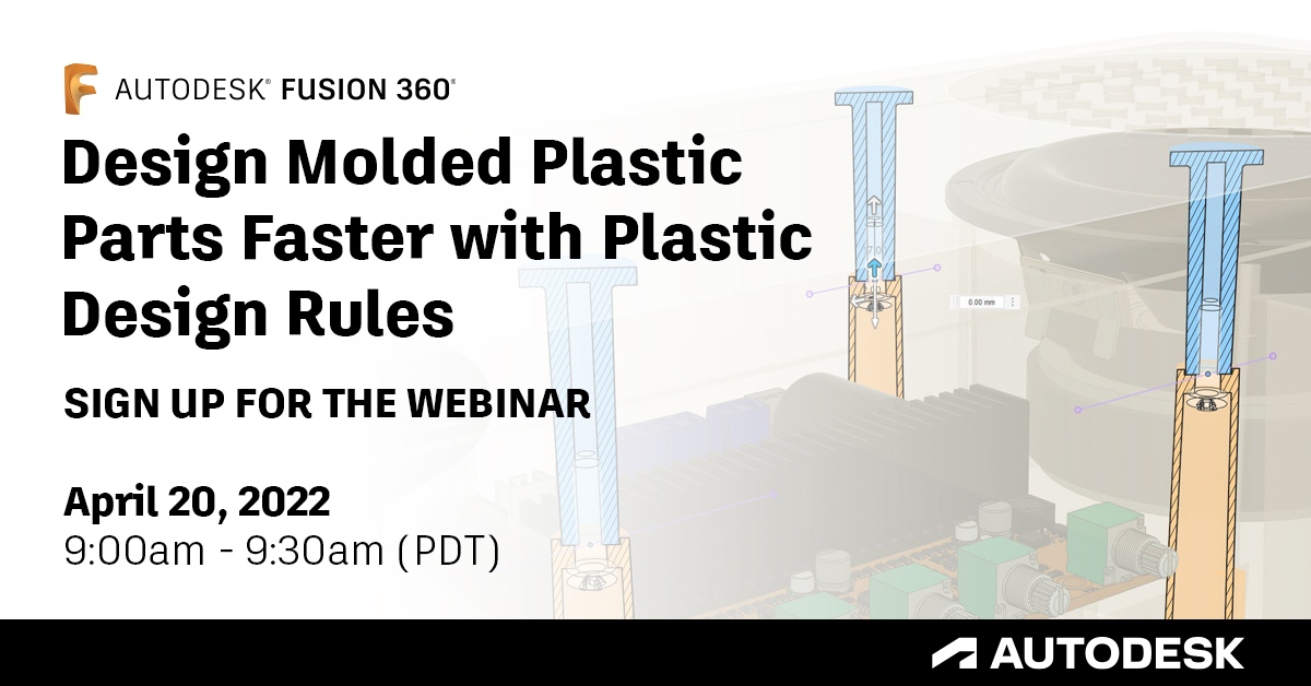 adskFusion's tweet photo. Join us tomorrow for a webinar on how to design molded plastic parts faster with the #Fusion360 Product Design Extension! https://t.co/IXwzoSgbYW https://t.co/8Qg3IhVSwf