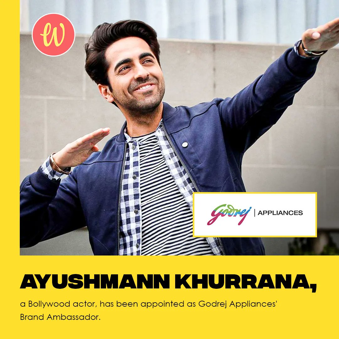 WittyMarketeers's tweet photo. Ayushmann Khurrana, a Bollywood actor, has been appointed as Godrej Appliances' Brand Ambassador. 
#ayushmannkhurrana #bollywoodactor #godrej #branding #brandambassador https://t.co/MtXDuhW3xx