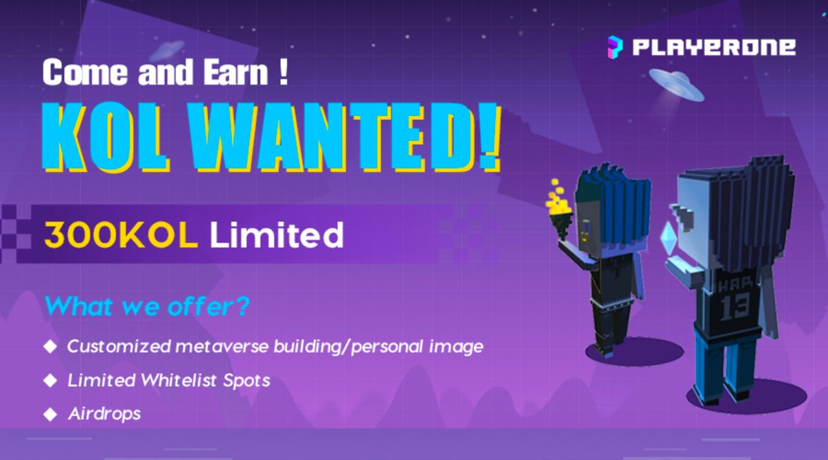 PlayerOneWorld's tweet photo. 👼We want "KOLs" to assist #PlayerOne in expanding globally

If you are a...
👩‍👩‍👧‍👧#NFT Community Owner
🔑Key Opinion Leader
🐕‍🦺Representative of Gamefi &amp; NFT projects
👨‍🎨Artist with 20K🔝 followers
 
Join us and win WLs, tokens &amp; personal buildings👇
https://t.co/jZIpEJoNux https://t.co/hDGcgV4Xlj