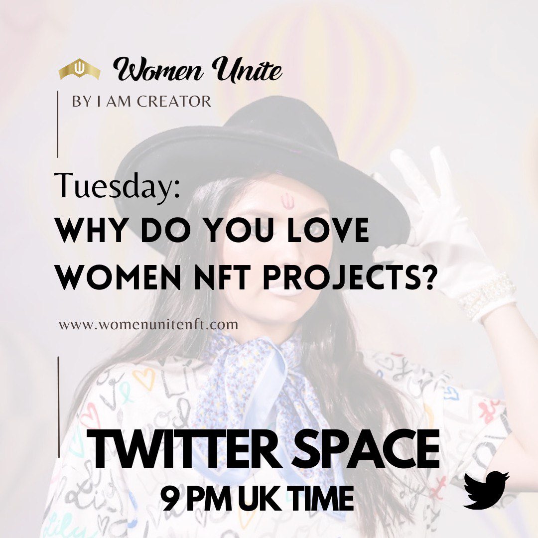 Are NFTs "revolutionising" equality in business and art? 

Come and Learn what we Love about Women NFT projects. 

Join us Tonight 9pm UK Time⏰

Save the Link❗️
 x.com/i/spaces/1dRKZ…