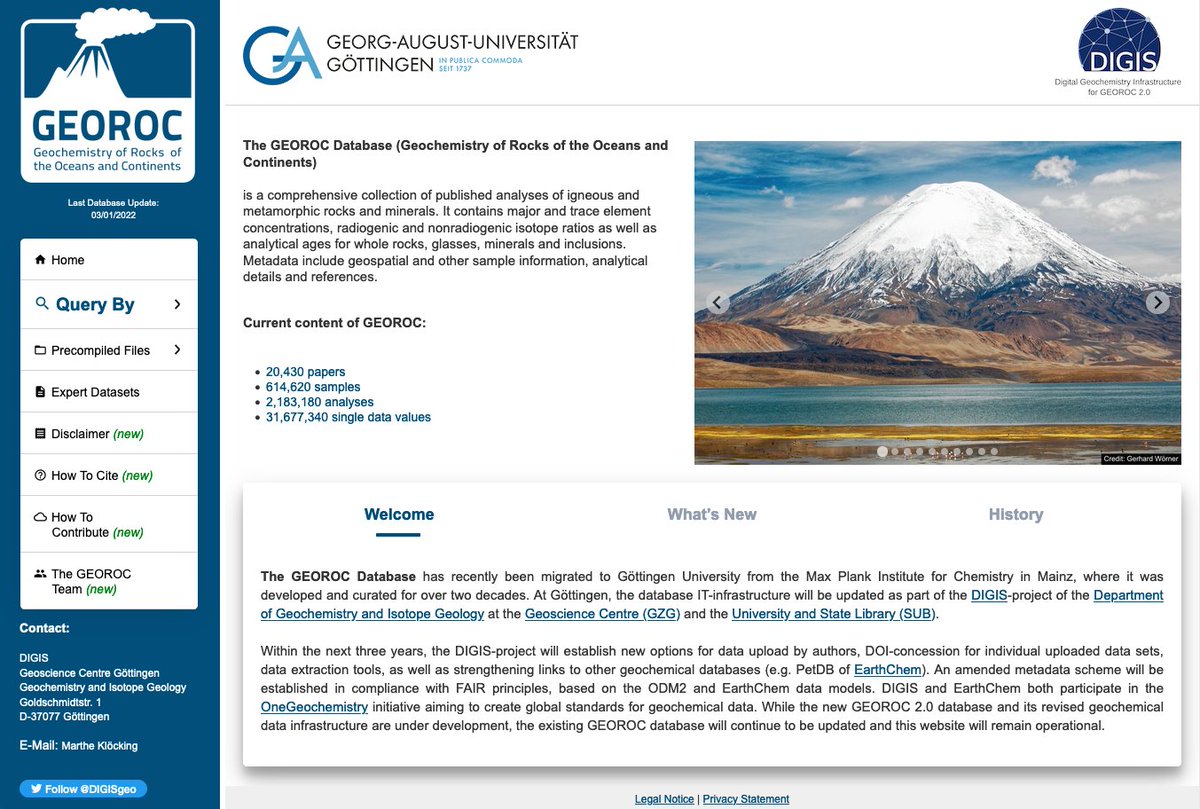 The #GEOROC database is now available at 👉georoc.eu 👈

This completes GEOROC’s move from <a href="/maxplanckpress/">Max Planck Society</a> to <a href="/uniGoettingen/">Uni Göttingen</a>. See the full press release here: ogy.de/gxgf

Read on for an overview of new database features 🧵 1/5