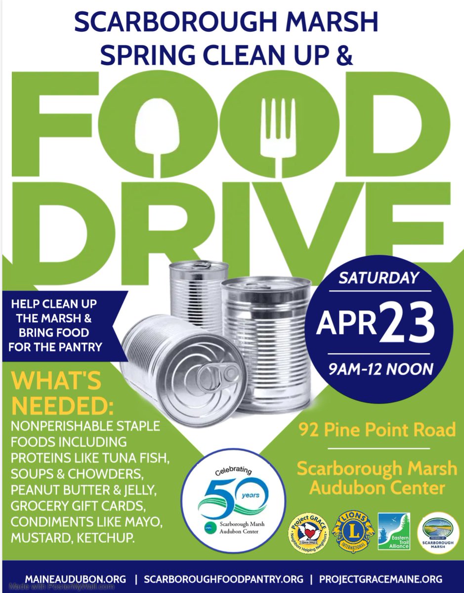 ProjectGraceME's tweet image. The annual spring Scarborough Marsh clean-up and food drive is almost here! Come join us this Saturday, April 23rd 9 – noon to give back to the community. Come on over and roll up your sleeves, bring some food for the food drive, or come prepared to do both! See you Saturday!