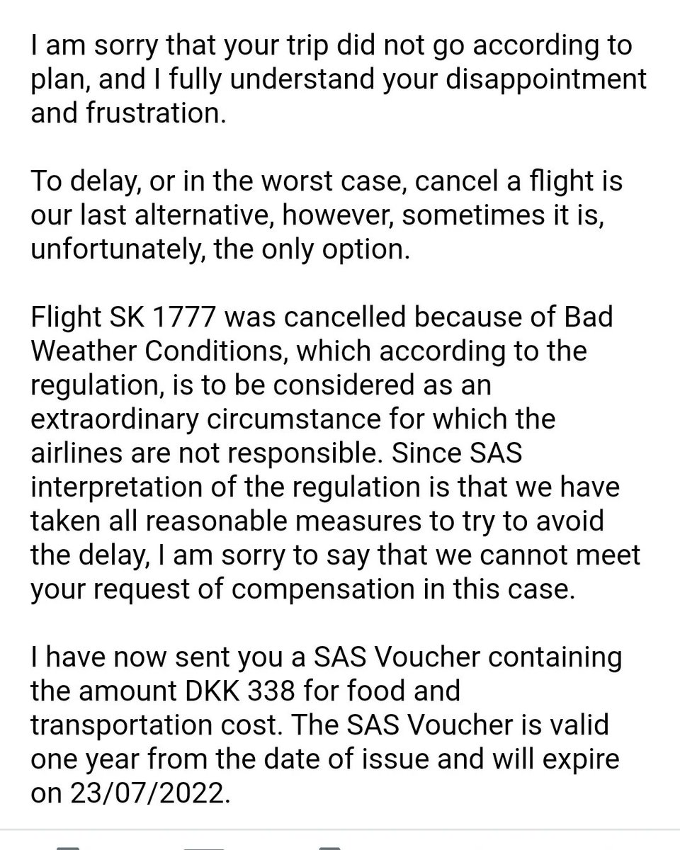 EarthCitisen's tweet photo. Flagging @SAS for action, as my frequent conversations with costumer care rep since 26Jul2021 are repeatedly failing. He allegedly sent a voucher by email, however this never arrived, and my follow up has no response.
Any advice @EU_Consumer? #AirPassengerRights #consumerrights https://t.co/V3E9uBxKwp