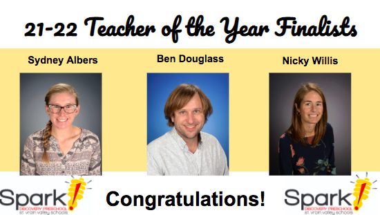 SparkDPS's tweet photo. Congratulations to our 21-22 Teacher of the Year Finalists! We are proud of ALL of our teachers, and appreciate the special recognition of these three. ❤️❤️❤️ #SVVSD #StVrainStorm #FrederickLearns #ECE @shelablank @MrsLauer @LauraHessSVVSD #LearningIsOurPriority https://t.co/2PpnHLGKss
