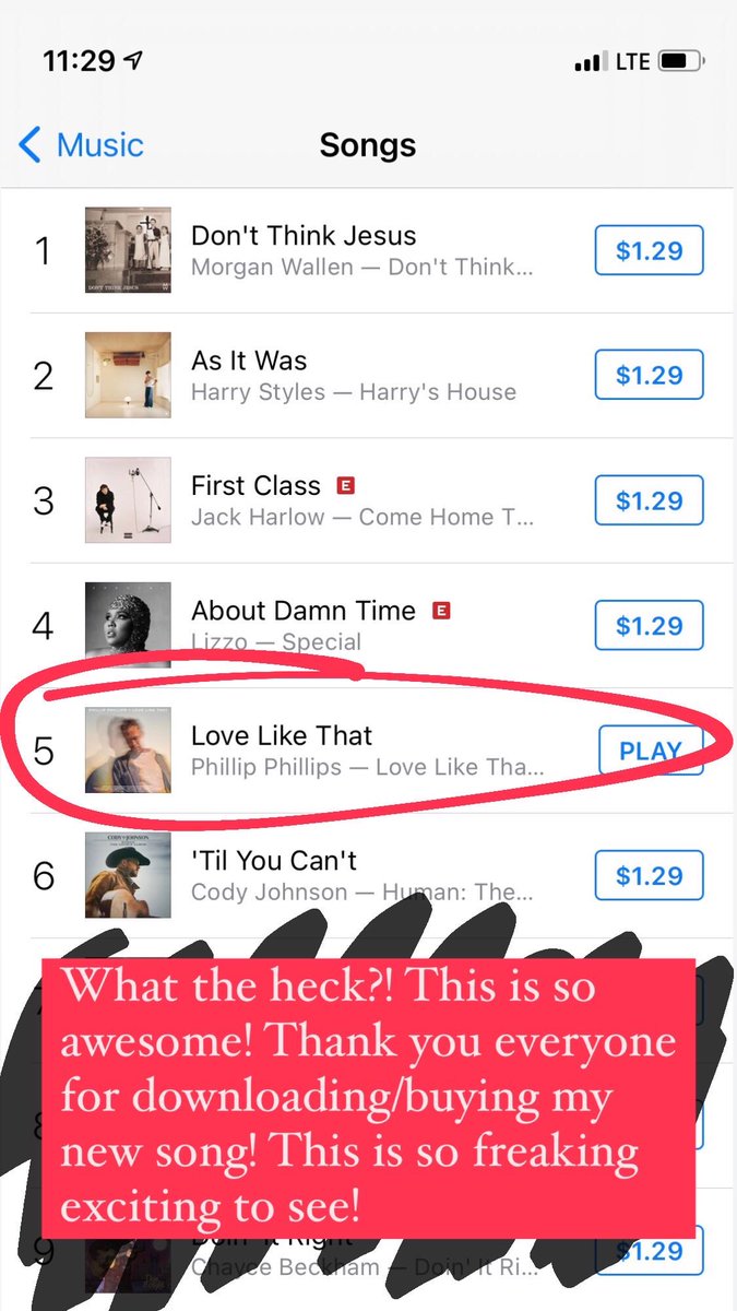 Phillips's tweet image. This is so awesome!! Thank you everyone for downloading/buying my new song!! Can’t express how happy this makes me! #lovelikethat