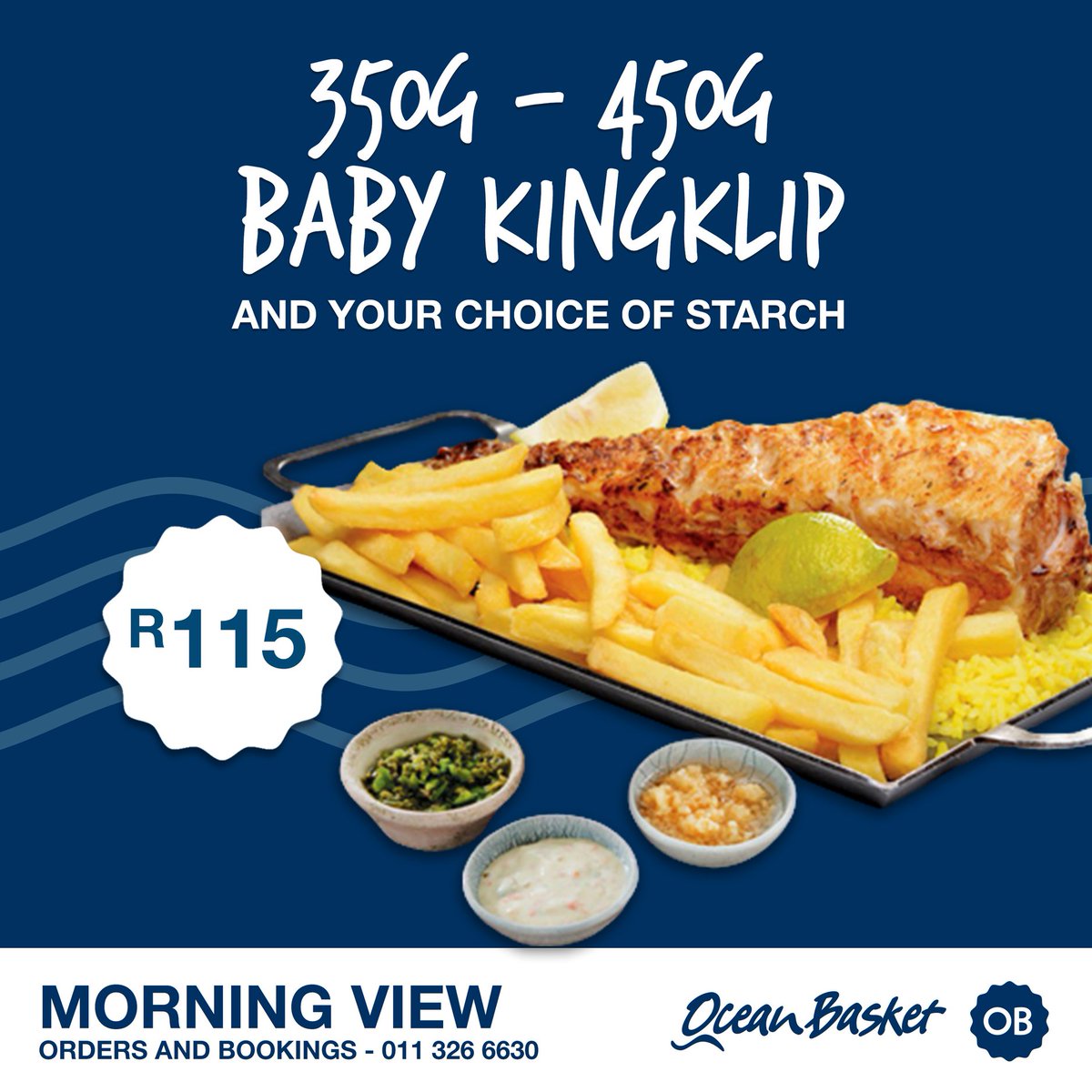 OBMorningview's tweet photo. Dinner is served! Baby Kingklip special for only R115! ππ€€
Book your table for this evening: 011 326 6630
T's & C's Apply
#OBMorningview #YourSeafoodDestination #seafood #OceanBasket #takeawayfood #kingklip #reelinyourorders #SayItWithSeafood #eatin #wedeliver #takeaway https://t.co/R6IfeZrTAZ