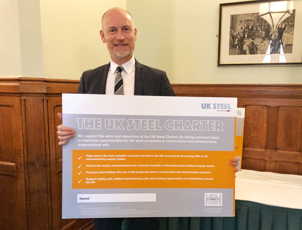 Great to join colleagues today for the re-launch of @UKSteel__ Charter. Steel is *not* a sunset industry - it is a cornerstone for our present & future prosperity. It is right - for our communities, our economy, & our net zero targets - that British projects use British steel.