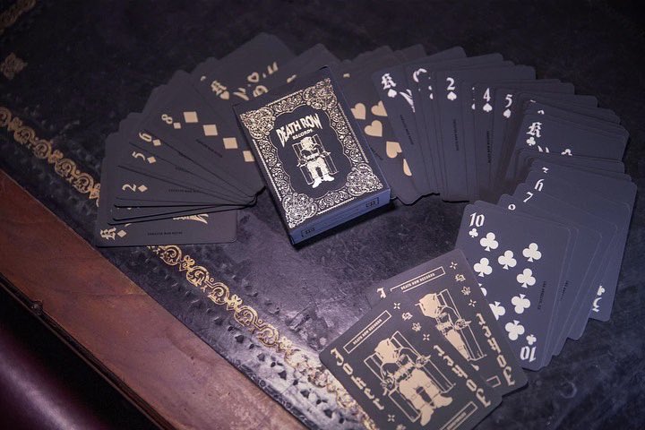 PrintGiant's tweet photo. Custom printed and packaged Death Row Records “Unfadable” playing card decks.

These limited edition card decks were printed on matte black material with spot UV gloss varnish and gold foil stamped outer packaging.

Available for sale on https://t.co/iNjDtvmD5t. https://t.co/QfK4N1PznA