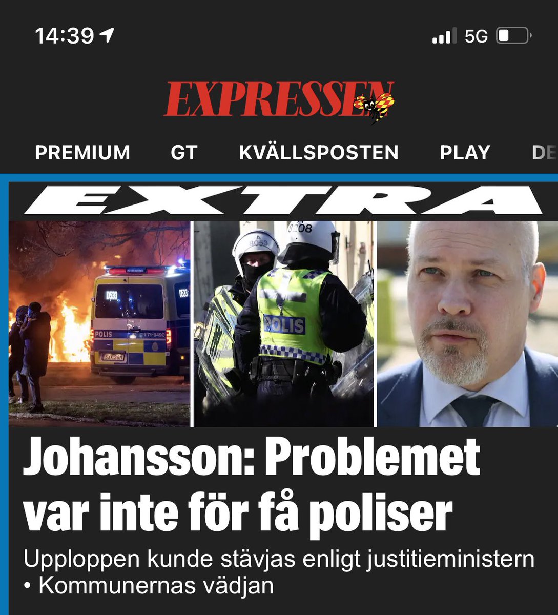 Expressen har hittat en (1) man som tycker att problemet inte är att det finns för få poliser. Tråkigt att han också råkar vara justitieminister. #svpol
