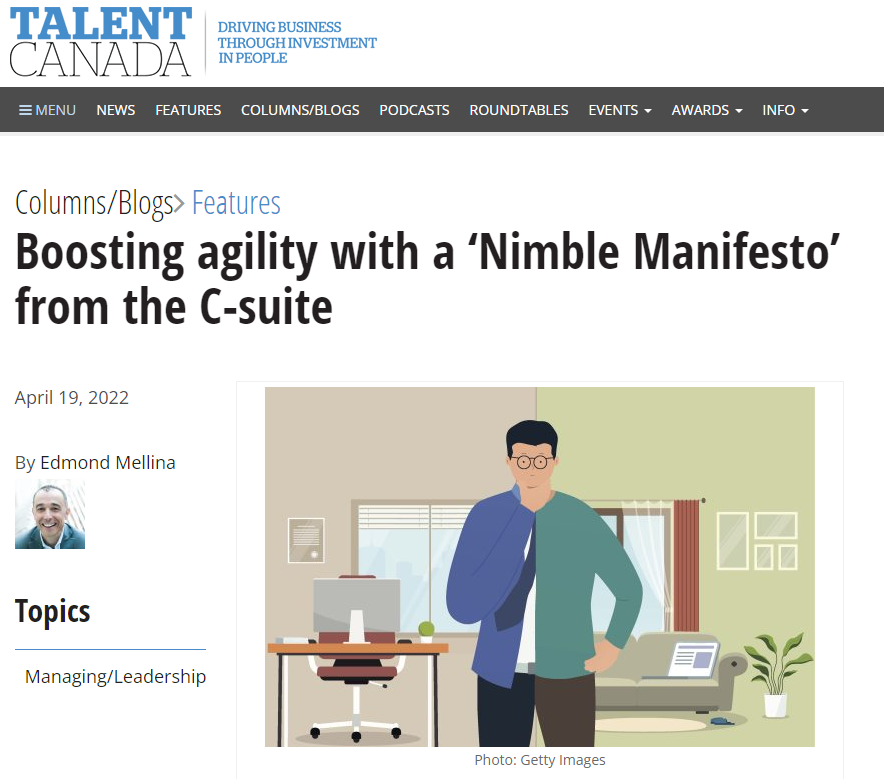 🗞️ HOT OFF THE PRESS 🗞️ Check out my latest article for <a href="/TalentCanadaMag/">Talent Canada</a>, which is based on the latest episodes of my #NimbleVlog (i.e. S03 E03 + E04)...

#nimble #agile #agiletransformation #agileleadership #manifesto #csuite

talentcanada.ca/boosting-agili…