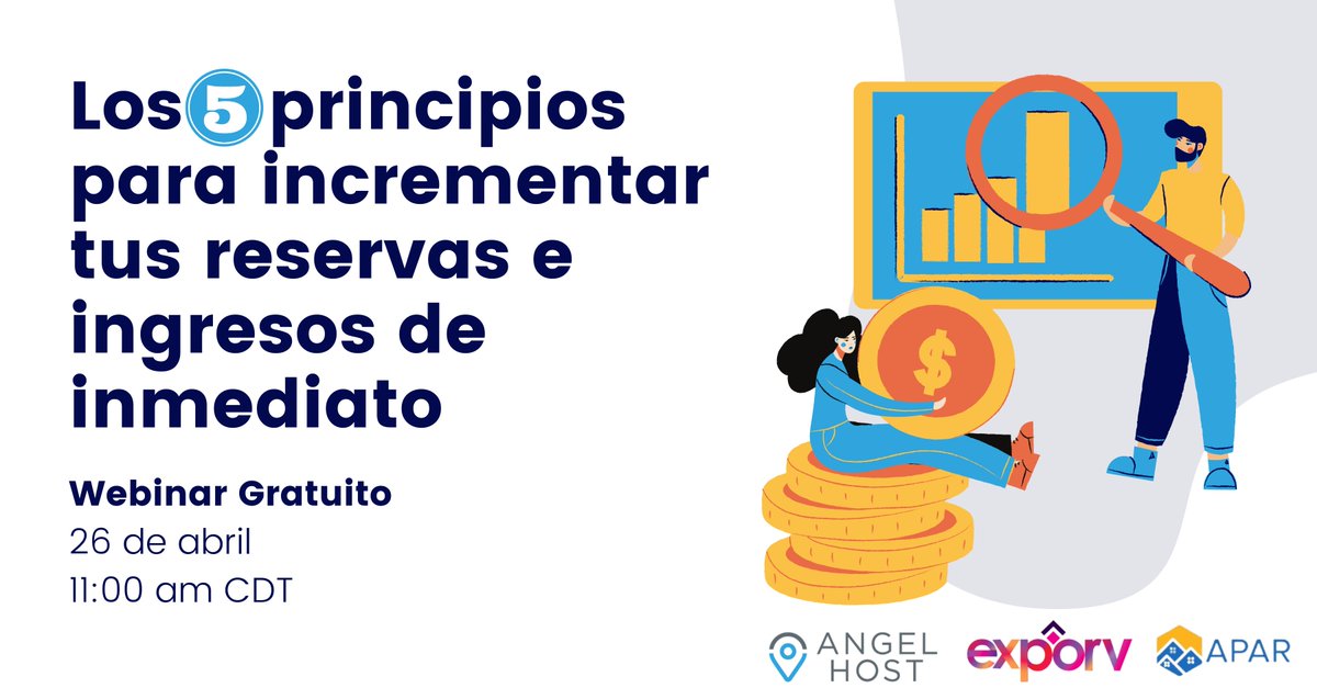 📣Este mes hemos hecho mancuerna con @ExpoRentaVacacional y @APAR para crear un webinar gratis💻 en donde explicaremos los 5 principios para incrementar tus reservas e ingresos de inmediato. 

¡No te lo puedes perder! 
Registrate aquí: us02web.zoom.us/webinar/regist…