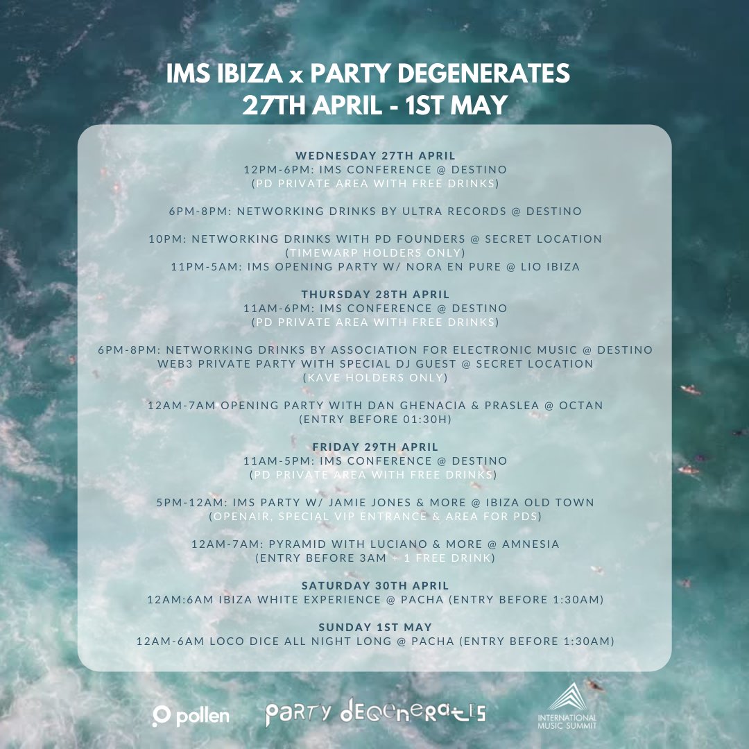 Our third trip this month (Cancun, Lisbon, and now Ibiza) 🤯🤯🤯 Make sure you stay up to date with all upcoming events to maximize your membership perks. 

Your PD is a LIFETIME MEMBERSHIP, so buckle up 🚀 

partydegenerates.com/events