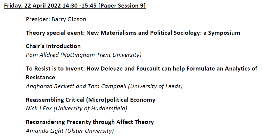 BSATheory's tweet photo. Day 3 of #britsoc22! A big day in the #Theory stream: paper session featuring Sam Han, Kathleen Lynch, @Narzanin and @_Marcus_Morgan; a symposium on New Materialisms and Political Sociology. And the grand finale: the Theory Stream Plenary lecture by Anne Rawls. (BST timezone) https://t.co/xMUXxDl5UX