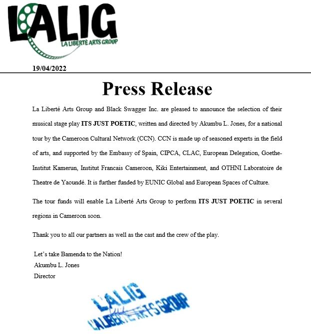 BlackSwaggerInc's tweet photo. PRESS RELEASE!!!
#ItsJustPoetic is going National!🥳
@UNDP @UEauCameroun @goetheinstitut @BlackSwaggerInc @AkumbuJones https://t.co/pfKc6V31eG