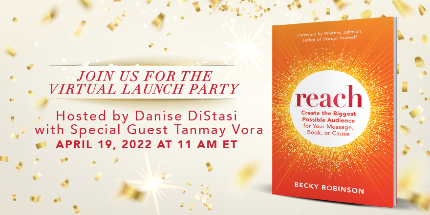 Leadershipfreak's tweet photo. Have you registered for
@beckyrbnsn ’s #VirtualLaunchParty? Join her today at 11 AM (ET), along with host @danised
and special guest @tnvora, to celebrate the launch of #ReachBook & hear some of the stories from the book! >>> https://t.co/QQnKm5GCSm https://t.co/4S7sUt7fjE
