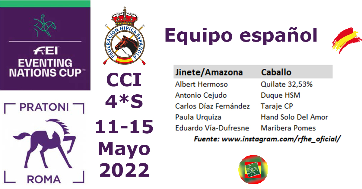 CCEventing_esp's tweet photo. 🐴 Equipo español -CCI4*S- Copa de Naciones - Pratoni del Vivaro (ITA) - 11-15MAY2022 ➡️ https://t.co/jO6V39OdNu ⬅️ CCEventing: https://t.co/7UJN4RPqS1 - #CCEspaña #cceespanaeventing #spanisheventing #Eventing ... Por favor... RETWITTEAR 🐴 @FEI_Global @rfhe_ #eventingnationscup https://t.co/3MtBemuANa