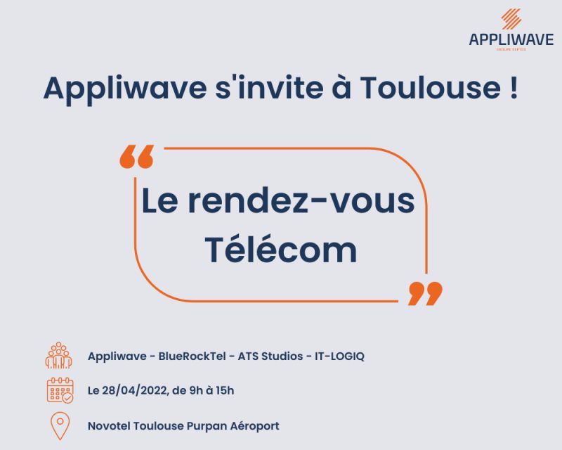 <a href="/BlueRockTEL/">BlueRockTEL</a> sera présent au rendez-vous Télécom organisé par <a href="/appliwave/">Appliwave</a> à Toulouse la semaine prochaine ! #telecom #BSS