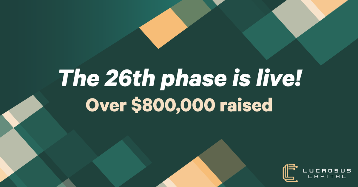 LucrosusCapital's tweet photo. The 26th phase is live! 🚨

We have crossed the barrier of $800,000 raised and have successfully closed the 25th phase of the #LucrosusCapital Public Sale! Without you, it wouldn't be possible. We are extremely grateful! 🤝

Buy $LUCA now 👇
https://t.co/um1my6AzeC https://t.co/x3OtVKiw1C