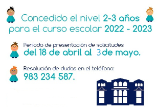El CEIP Ponce de León está  en el listado que  publicó  ayer la Consejería  de Educación como centro que impartirá el curso 2022/2023 gratuitamente el nivel de 2-3 años .
El plazo de admisión es del 18 de abril al 3 de mayo. La información está en nuestra página web.