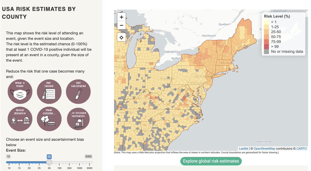 Joshua Weitz (@joshuasweitz) on Twitter photo A reminder that our <a href="/covid19riskUSA/">covid19risk</a> collaboration has been releasing localized, real-time estimates that 1+ are infected w/#COVID19 at events since July 2020, with >16M visitors to the site.
Risk estimates updated daily, as reporting allows.
covid19risk.biosci.gatech.edu A reminder that our <a href="/covid19riskUSA/">covid19risk</a> collaboration has been releasing localized, real-time estimates that 1+ are infected w/#COVID19 at events since July 2020, with >16M visitors to the site.
Risk estimates updated daily, as reporting allows.
covid19risk.biosci.gatech.edu