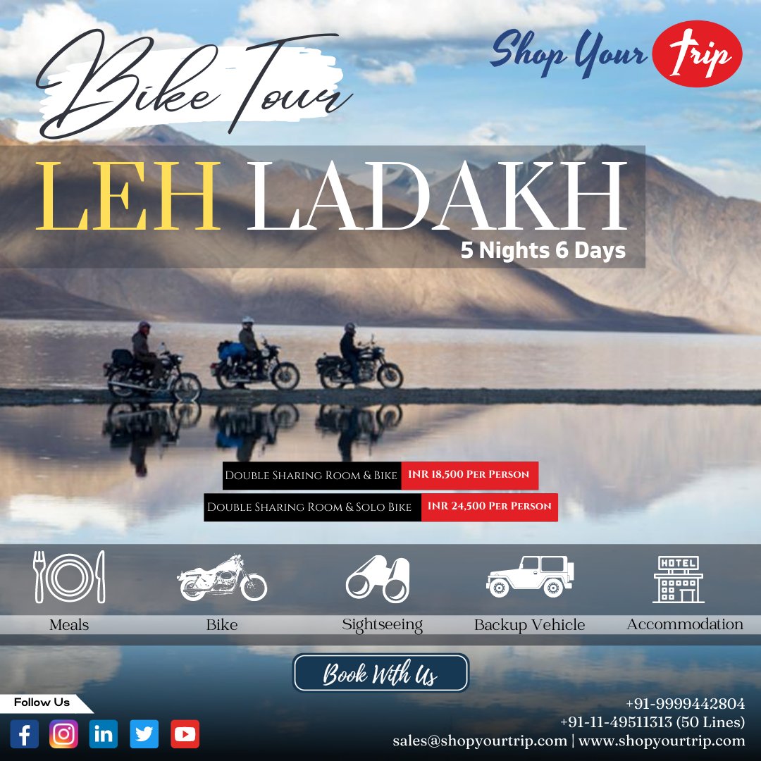 ShopYourTrip's tweet photo. #Ladakh known as ‘the Land of high Passes’ is one of the most #unique and enchanting regions of India.  The Leh Ladakh #Bike #Trip is an unprecedented chance to experience the charm of the region. 
#travel #lehladakh #explore #biketouring #shopyourtrip https://t.co/4ePeKRejYj