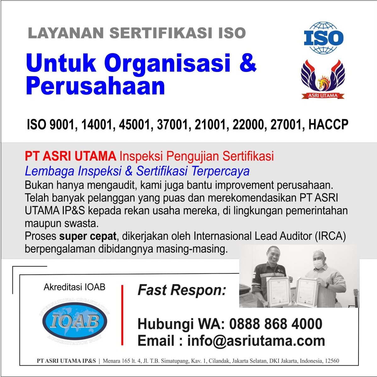 Manfaat penerapan ISO:
1. Syarat mengikuti tender
2. Meningkatkan citra perusahaan
3. Meningkatkan kepercayaan pelanggan
4. Jaminan kualitas produk/layanan dan proses
5. Meningkatkan produktifitas dan kinerja karyawan
6.dll...

docs.google.com/forms/d/e/1FAI…