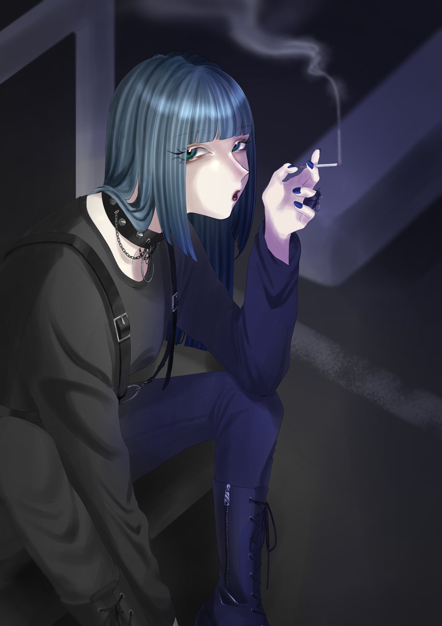みょー Am2 13 絵 イラスト オリジナル イラスト オリジナルイラスト 一次創作 Illust Illustration Ibispaintx 女の子 地雷系女子 地雷系ファッション 地雷メイク Ibispaint ハーネスベルト タバコ 煙草 チョーカー アーマー