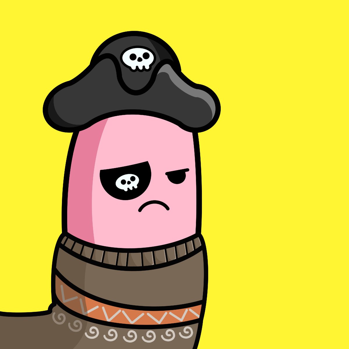 WackyWurmz's tweet photo. Patrick the Pirate. Wore the lucky sweater his mother knitted him on his last trip to sea. "Yarrrr!" he shouted, "I'll catch all the sea wurmz today!" Unfortunately his sweater took on water which gradually sunk his boat. He's been frowning ever since. 1 😦 = 1 prayer for Patrick https://t.co/MSXD3h57tA