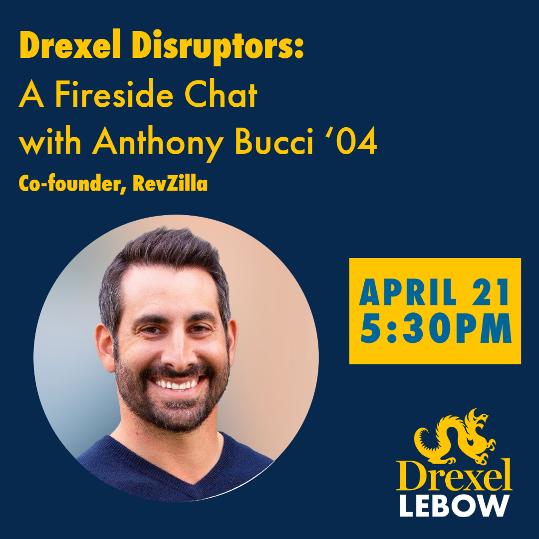 LeBow's tweet photo. Join @anthonybucci ’04, co-founder, @RevZilla for an intimate discussion on #entrepreneurship, business, #tech and investing.

#dragonforlife #drexellebow

https://t.co/5Mz5Y8nAwY https://t.co/4lDGNxrD9s