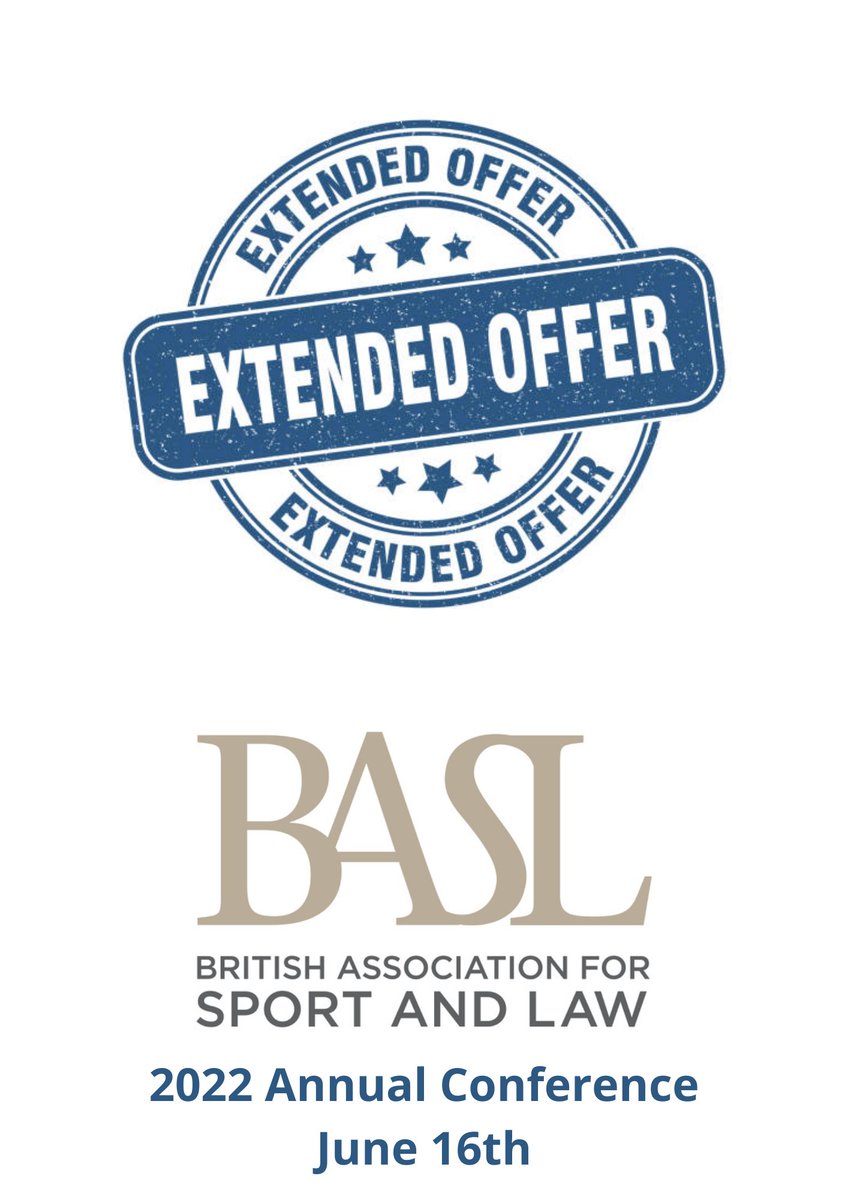 Due to the Easter break, we have decided to extend our 'early bird' booking offer to Fri 6th May. Book before this date and save 10% on admission to the 28th BASL Annual Conference.
For more info visit ow.ly/1Bjb50IMkWX or email basl-enquiries@hotmail.com  
#sportslaw