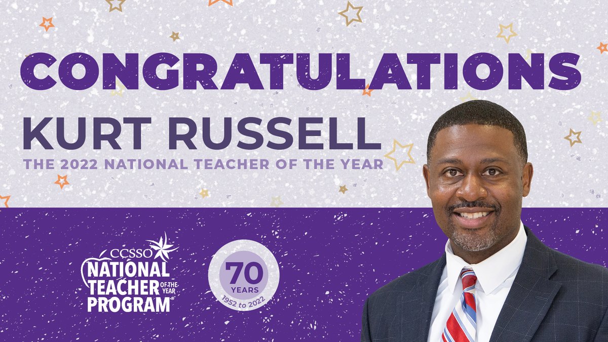 CCSSO (@ccsso) on Twitter photo Congratulations to Kurt Russell (<a href="/kurtsenior_/">Kurt Russell</a>), the 2022 National Teacher of the Year! #NTOY22
<a href="/OHEducation/">OH Dept of Ed and Workforce</a> Congratulations to Kurt Russell (<a href="/kurtsenior_/">Kurt Russell</a>), the 2022 National Teacher of the Year! #NTOY22
<a href="/OHEducation/">OH Dept of Ed and Workforce</a>