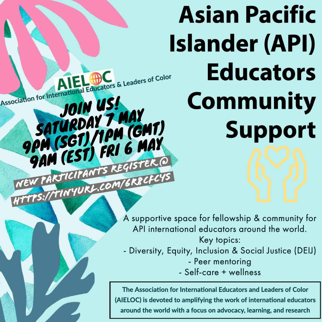 New date and time for our next session for Int'l educators who identify as API! Join @NayoungWeaver &amp; <a href="/Ms_CandyLee/">Candy Lee (she/her)</a> as we discuss internalized/externalized impact of White Supremacy Culture. #intlELOC

7 May 9pm (SGT)/6 May 9am (EST). 

Register here: tinyurl.com/6R8CfCYS