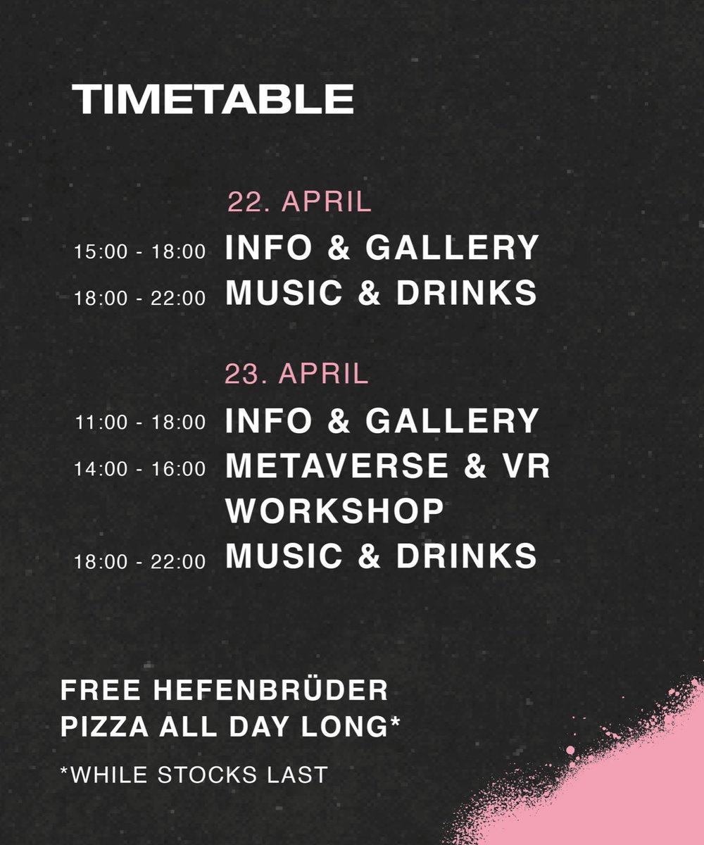 See you all in Vienna this Friday &amp; Saturday! It's time to meet the Team! Let's have Pizza with <a href="/glod_art/">Glod</a> and all our Panthers🍕🐯🥂 
📍
Location:
Neuer Markt 8A
1010 Vienna

See you there!😋
#NFTCommunity #NFT #NFTs #NFTGiveaway #Vienna #pizza #freepizza #nftart #NFTdrop #crypto