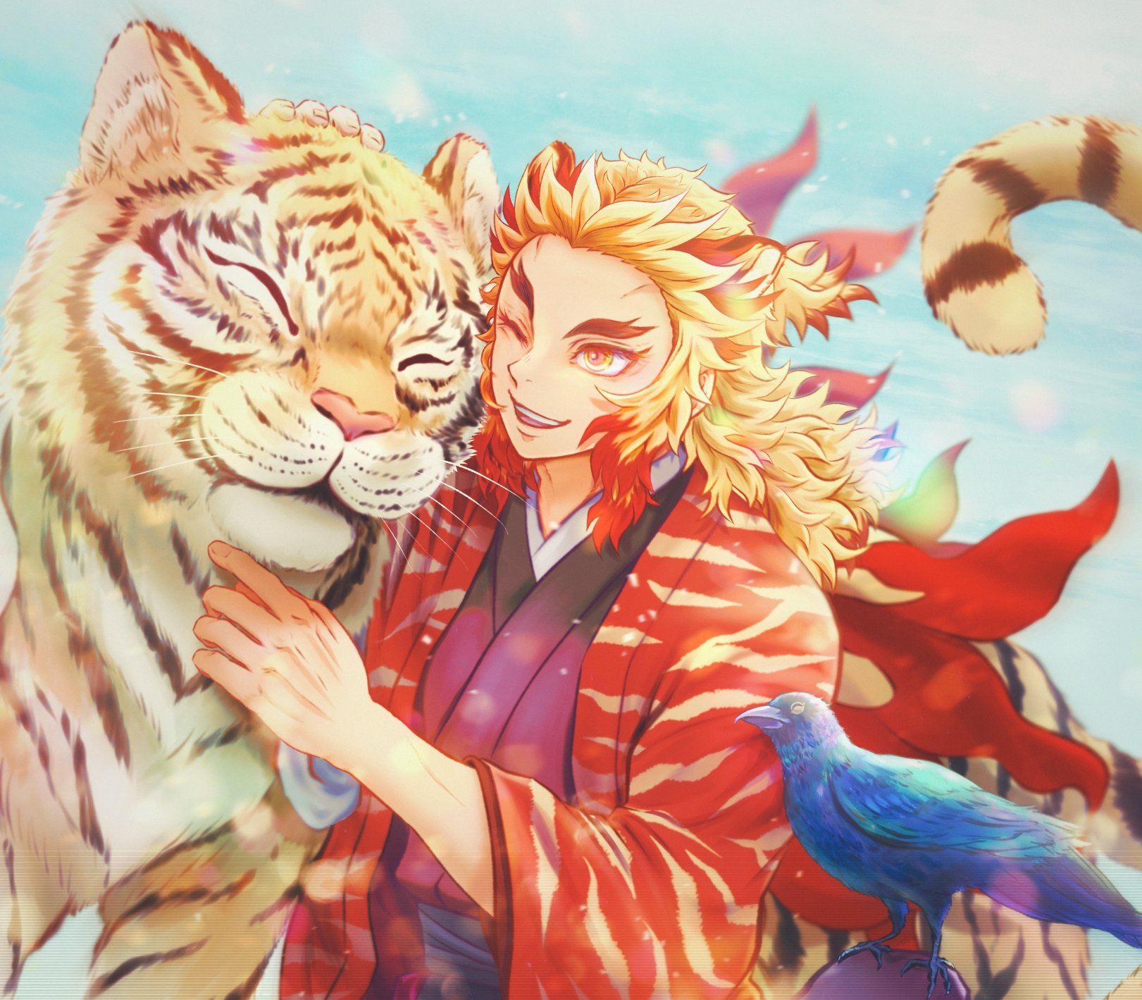 りりすけ みんなから愛されまくりな煉獄さん トラ耳しっぽに羽織り交換 要くんも一緒に 煉獄杏寿郎 鬼滅の刃 イラスト 鬼滅の刃ファンアート 鬼滅祭 T Co 7y0nn5knoe Twitter