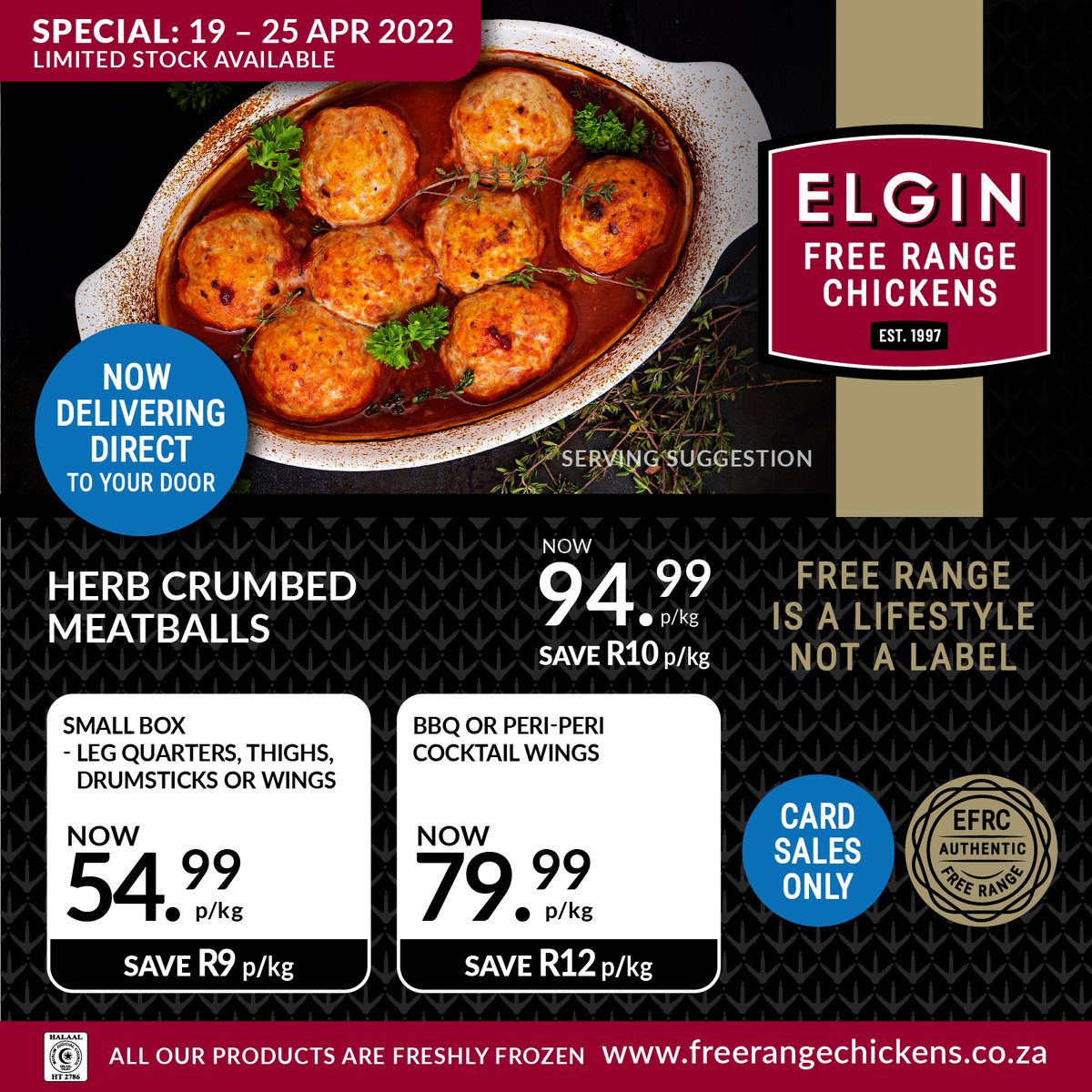 This week's specials at all the Elgin Free Range Chickens Stores 
Please note that our stores are cashless and we only accept card payments. 
Limited Stock Available! 
For all the info on our stores, click here: bit.ly/EFRCFactorySto… 
#EFRC #FreeRange #Elgin