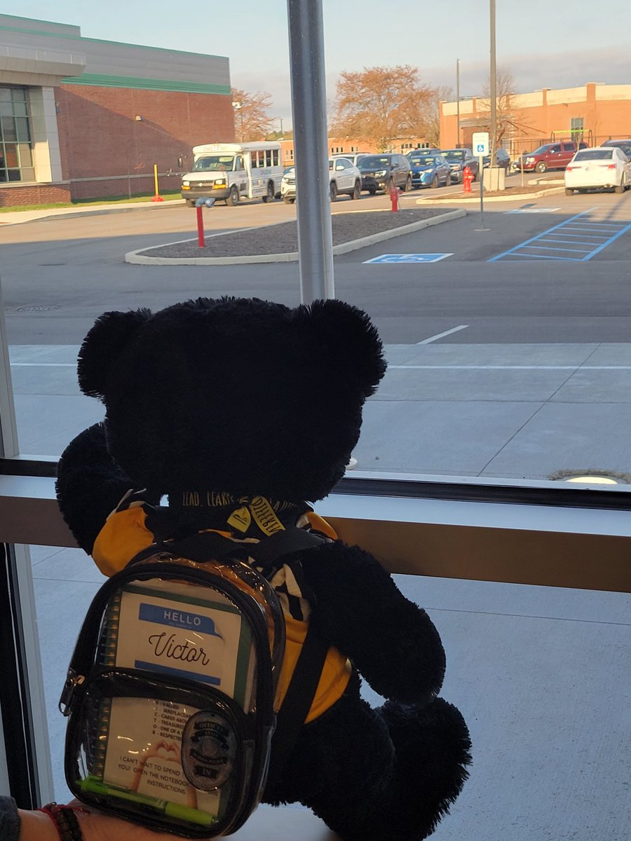 Victor has had a busy morning. He listened to <a href="/AvonSupt/">Scott Wyndham</a> talk about Avon's goals. Then he tried to help a teacher clean up her desk. That wore him out! Now he is patiently waiting for students to arrive. #victortravels <a href="/TheOfficerCraig/">Officer Craig</a> <a href="/aef_avonschools/">Avon Education Fdn</a>