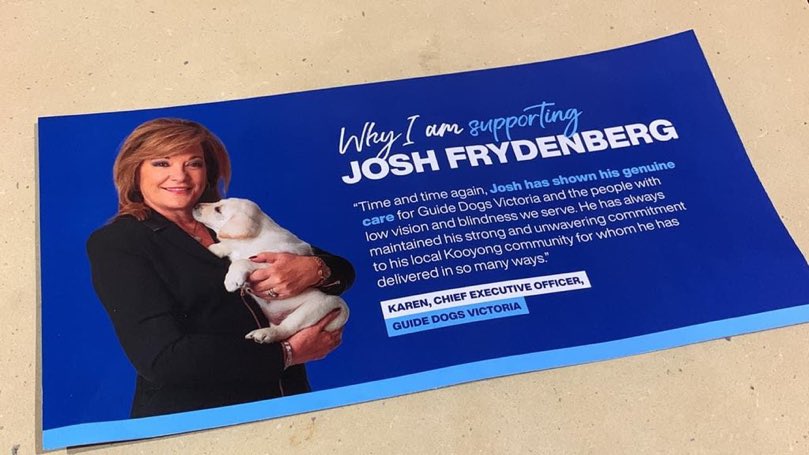 What is this <a href="/GuideDogsAUS/">Guide Dogs Australia</a>? I thought you were a charity, not a front for the Liberal party. This seems like a good way to alienate a lot of donors. #auspol