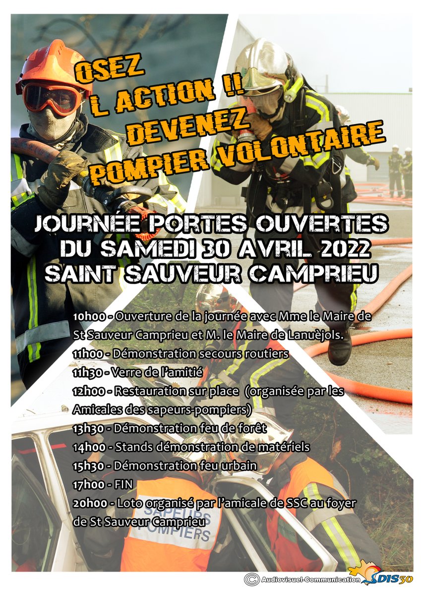 pompiersdugard's tweet photo. 📢Vous voulez venir à la rencontre des sapeurs-pompiers des centres de secours de l' #Aigoual ?
Vous voulez devenir sapeur-pompier volontaire #SPV ?
▶️Alors n'hésitez pas à venir à leur rencontre à Saint Sauveur Camprieu le samedi 30 avril 2022 ! https://t.co/0rd70lJyd3