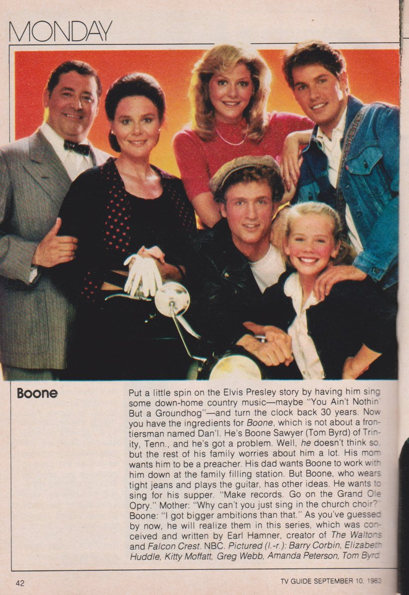 TVGFPI's tweet photo. BOONE. 1983.
#Boone #TomByrd #EarlHamner #BarryCorbin #ElizabethHuddle #KittyMoffatt #GregWebb #AmandaPeterson https://t.co/FFFLgxhxgm