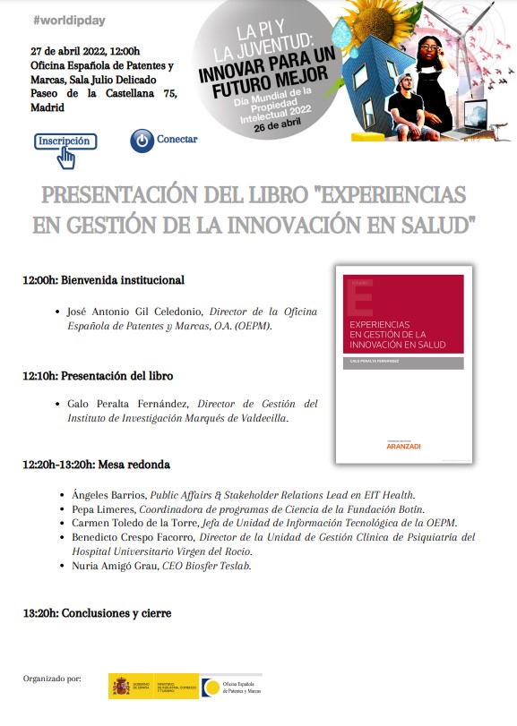 Presentación del Libro "Experiencias en Gestión de la Innovación" en la <a href="/OEPM_es/">OEPM</a> 
📆27/04 🕛12:00h
👥Más de 60 autores
📃Casos de innovación anonimizados de 19 Unidades de Innovación de la Plataforma #ITEMAS
📌Madrid y streaming
➡️ow.ly/QBHu50IETos