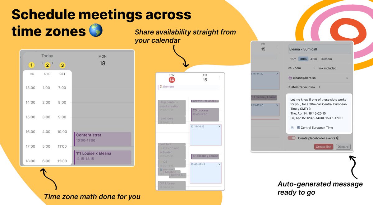 hera_hq's tweet image. Scheduling a meeting across timezones is hard, except if you have the good tips! 👏

After reading that, you&apos;ll stop googling &quot;what time is it in Tokyo now?&quot; when planning a meeting!

Read our full guide here: blog.hera.so/schedule-meeti…