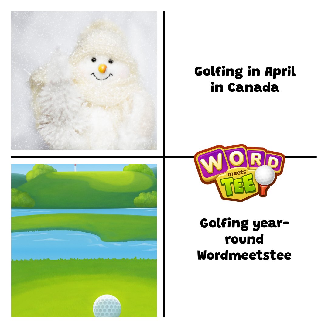wordmeetstee's tweet photo. Canadian weather go you down??? Play Wordmeetstee year-round from the comfort of... anywhere.

#wordmeetstee #teeofftuesday #golfgame #wordgame https://t.co/Xvfy8mP1sJ