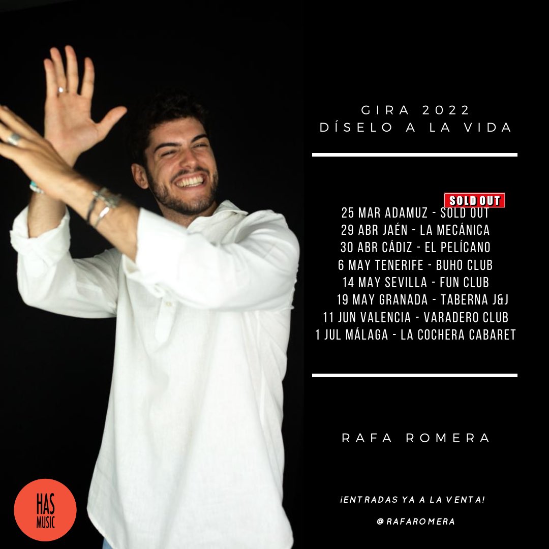 HASMUSIC_ES's tweet photo. TOUR #diseloalavida @SoyRafaOT2020 2022.
¡Entradas ya a la venta!
https://t.co/chvSoLQPnz
@OT_Oficial #rafaromera https://t.co/wacVDE5aeU