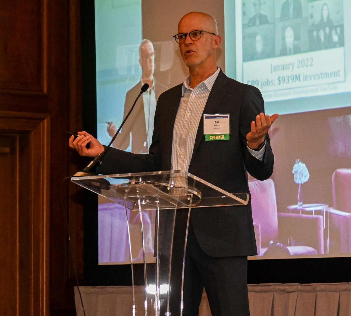 ncbiotech's tweet photo. NCBiotech's Bill Bullock (@NCBiotechBillB) welcomes guests to #LSEDSummit2022 and recaps the growth in #NCLifeSciences over the past two years. https://t.co/sdcR3Umj9G